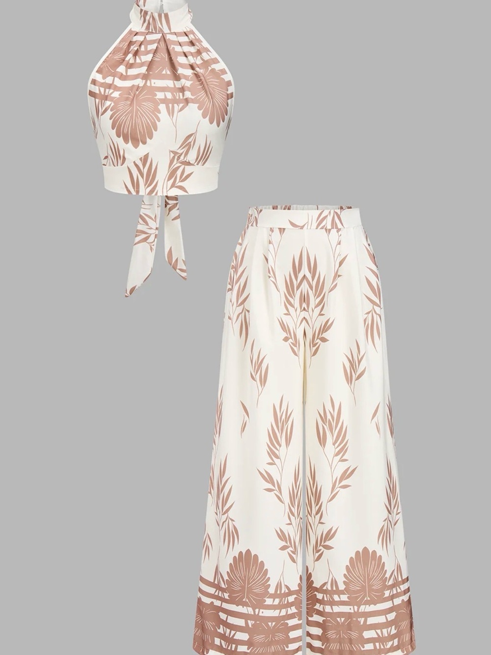 NWT- Commense Leaf Print Halter Neck Crop Top & Pants Set
Apricot / L